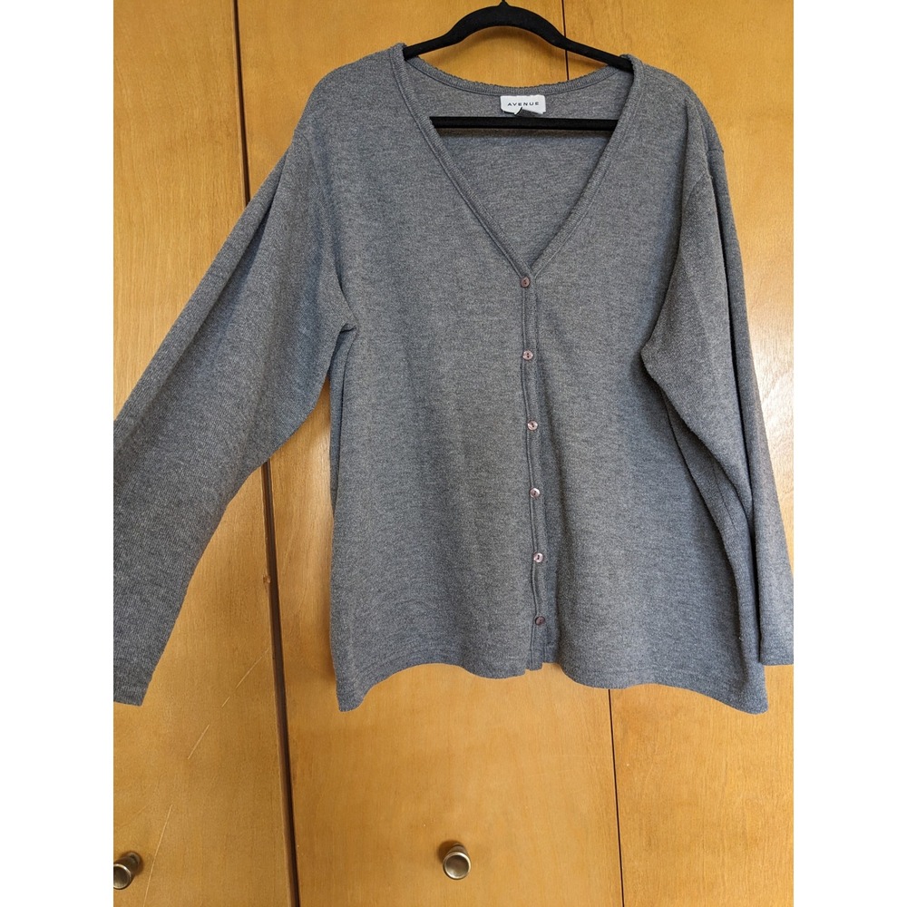 Avenue Womens Plus Size 22/24 Gray V-Neck Button Front Cardigan Sweater Knit
